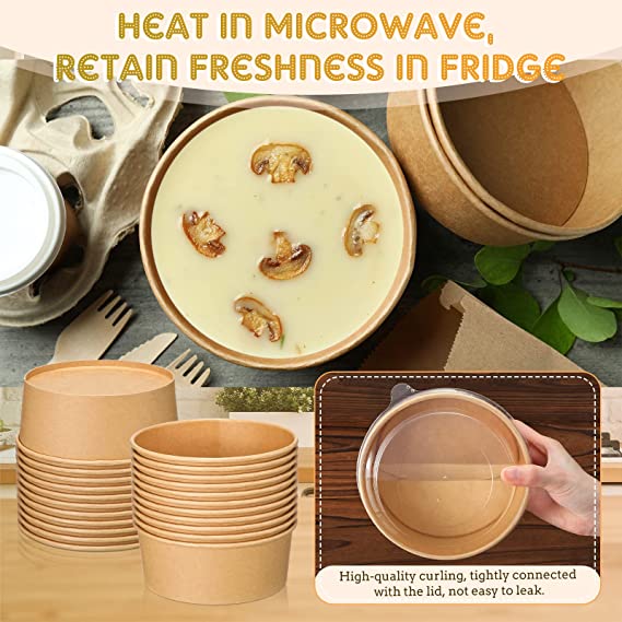 Environmentally Friendly Disposable Biodegradable Kraft Paper Salad Container Embossed Lid Take-Away Bowls Paper Plates Bowls