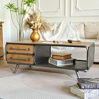 Table basse vintage industrielle rustique en métal avec plateau en bois massif, décorative, durable et facile à assembler
