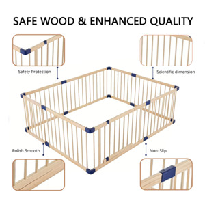 Parc de jeu pour bébé en bois moderne, avec rangement, pour chambre et salon, extra large, panneaux réglables, extensible, écologique et durable - Product Image 4