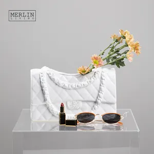 Merlin Living กระเป๋าถือแจกันเซรามิกสีขาว,สำหรับตกแต่งแจกันดอกไม้ตกแต่งแบบตั้งโต๊ะสำหรับตกแต่งเซรามิก
