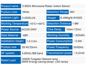 AC220V Smart Microwave <span class=keywords><strong>Radar</strong></span> Sensor Switch Pequeno Ajustável LED Light 360 Graus <span class=keywords><strong>Detector</strong></span> de Movimento do Corpo Humano para a parede do teto - Product Image 2