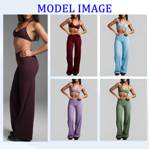 Completo Sportivo da <span class=keywords><strong>Donna</strong></span> 2 Pezzi: Reggiseno ad Asciugatura Rapida e Pantaloni a Zampa ad Alta Elasticità, Scollo a V Profondo, Leggero, per <span class=keywords><strong>Palestra</strong></span>, Fitness e Yoga - Product Image 2