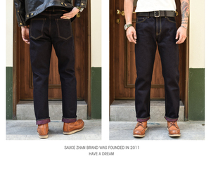 Jeans de Mezclilla Selvedge Crudo Japonés Vintage de 19.5 oz para <span class=keywords><strong>Hombre</strong></span>, Estilo High Street Hip Hop, Lavado Oscuro, Doble Teñido y Bordado - Product Image 2