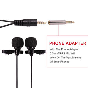 Micrófono de cuello con Clip de corbata de solapa Lavalier de doble cabeza para iPhone Smartphones Grabación con cable de Metal para entrevistas de <span class=keywords><strong>Youtube</strong></span> - Product Image 2