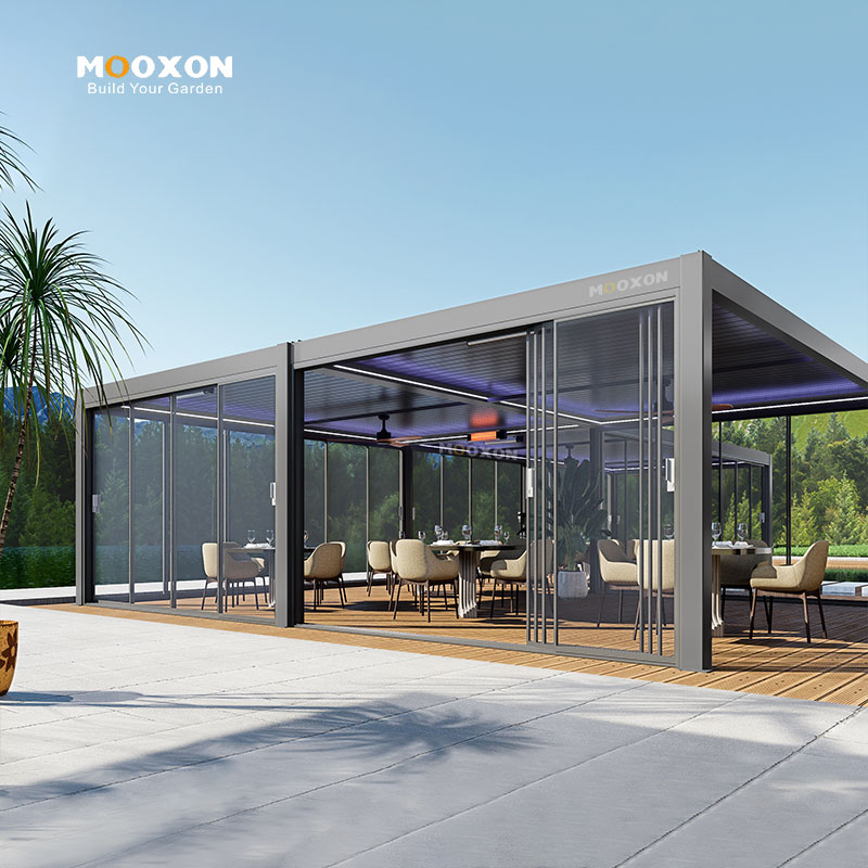 Роскошная наружная газовая беседка Mooxon, алюминиевая беседка, моторизованная крыша, алюминиевая беседка для сада и патио