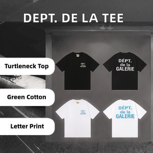 Dipartimento T-shirt da uomo De La Galerie a maniche corte, vestibilità regolare, collo alto, 100% cotone, lavorato a maglia, stampa con lettere, bianco e nero - Product Image 2