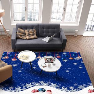 Alfombra de área de Navidad Bohemia azul, blanco copo de nieve, bolas de Navidad, alfombra antideslizante para decoración del hogar, dormitorio, diseño rectangular hecho a mano, Stock - Product Image 5