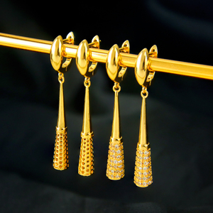 New Arrival Fashion Drop Earrings Brass 21k Gold Plated Italian Zirconia <b>Baseball</b> <b>Bat</b> Pendant for Women Gift - Product Image 2