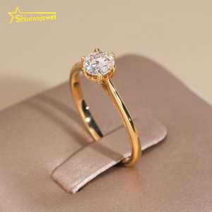 Anillo solitario de oro sólido de 14K para mujer, anillos de compromiso de diamantes de moissanita de corte brillante redondo, anillo de promesa de moissanita a la moda - Product Image 3