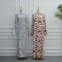 Robe Abaya Modeste en Tissu Polyester Sharut 2026, Magnifique Robe Imprimée Modeste avec Ceinture pour Femmes Musulmanes, Idéale pour l'Été