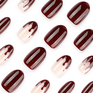 Faux ongles courts en PMMA, forme amande, dégradé rouge vin effet goutte de sang, fins et flexibles, ambiance Halloween, vente en gros - Product Image 3