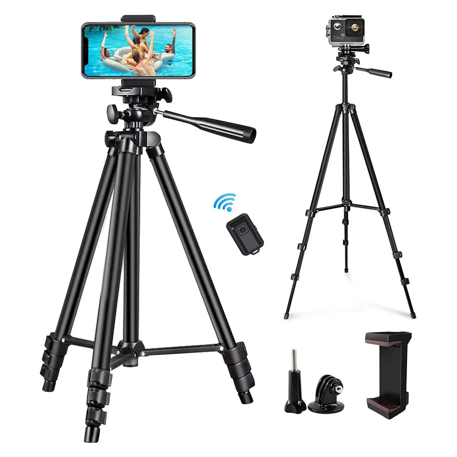 Aluminum Camera Phone Portable Adjustable Tripod With 3-Way Head Light Weight Stand Universal Smartphone Mount