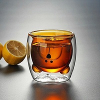 Tasse à eau sans couvercle en verre borosilicate à double paroi, résistante aux hautes températures, avec motif d'ours de dessin animé – Cadeau