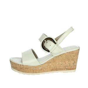 Sandalo con zeppa da donna Marco Tozzi color crema 2-28306-44 con suola in sughero stile platform - Product Image 1