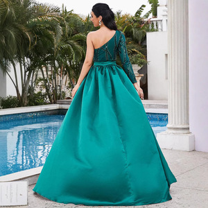 Elegant <b>Sequined</b> Asymmetric Long Evening Gown Strapless Natural Waist Hot Stamping Fashion Dress - Product Image 4