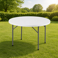 Table à manger pliante circulaire moderne, gain de place, plateau en plastique HDPE blanc, imperméable, pour la restauration professionnelle, extérieur et intérieur