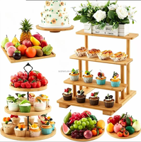 Soporte de Madera para Pasteles, Torre de Postres de Madera, Bandeja para Postres, Soporte para Cupcakes, Soporte de Tres Niveles para Servir Cupcakes Estilo Rústico