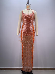 ED2684 Modisches Luxuriöses Abendkleid mit Perlen und Federn für Damen, Elegante Robe für Prominente, Formeller Abend- und Ballkleid - Product Image 6