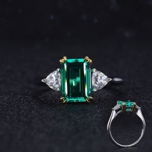 Starsgem लैब बढ़ी पन्ना रत्न केंद्र पत्थर बेरंग moissanite सोने की अंगूठी के साथ शादी के लिए - Product Image 1