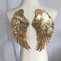 2PCS Sequin Feather Angel Wings Iron on Patches For Dress Jeans Shirt DIY Appliques Decoration