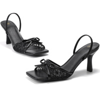 Sandales à talons chaton pour femmes, bout carré, en maille, avec nœuds, talons ouverts, chaussures habillées confortables pour mariage