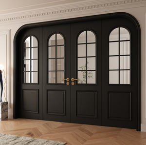 Custom Design <span class=keywords><strong>a</strong></span> doppia foglia bianco adescato MDF <span class=keywords><strong>porte</strong></span> <span class=keywords><strong>a</strong></span> battente in legno con vetro per balcone interno francese - Product Image 2