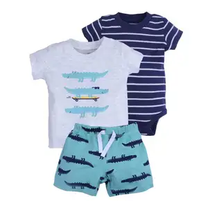 Nuovi arrivi moda 3 pezzi abbigliamento per bambini Set 100% cotone Fancy Cartoon Baby Boy Clothes