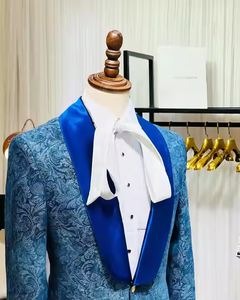 Custom Jacquard Floral <strong>for</strong> Men <strong>Wedding</strong> Slim Fit <strong>Navy</strong> Blue Gentleman <strong>Jacket</strong> - Product Image 3