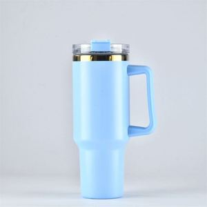 Gobelet de voyage isotherme réutilisable de 40 oz en acier inoxydable à double paroi avec revêtement poudré, tasse à café pour voiture avec poignée et couvercle à paille - Product Image 2
