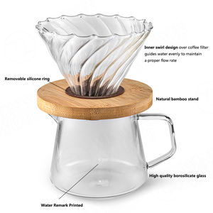 Máy Pha Cà Phê Đổ Qua, Bộ Máy Pha Cà Phê Nhỏ Giọt Thủ Công Mini Cầm Tay Có Giá Đỡ Nhỏ Giọt Cà Phê Thủy Tinh Giá Đỡ Bằng Gỗ, Cà Phê Thủy Tinh - Product Image 3