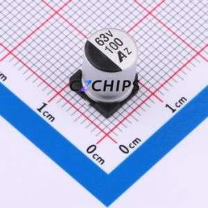 Condensateur électrolytique en aluminium SMD 189RV0029, SMD, D8xL10.5mm 100uF 20% 63V 280mA-100kHz - Product Image 1