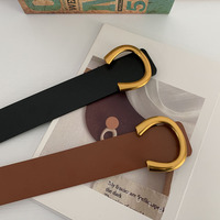 Ceinture large en cuir PU souple pour femme, avec boucle dorée en forme de lettre C, pour robe