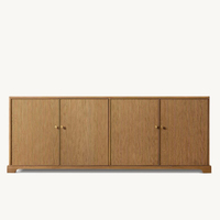 Grande armoire de rangement en bois brun foncé à 4 portes cannelées avec poignées dorées brossées pour salle à manger