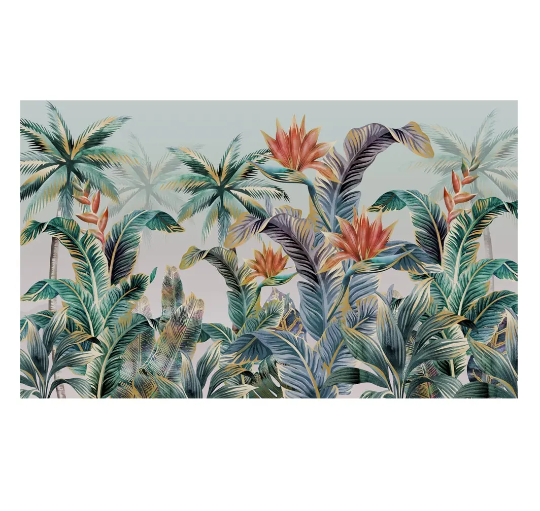 Neue Produkte 3d PVC Vintage grün selbst klebende Tapete Tapeten rollen Südostasien Tropical Rain Forest Tapete