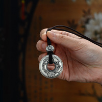 Pendentif en argent S999 avec Sutra du Cœur Ping An pour hommes et femmes, chaîne de pull tricotée, cadeau d'anniversaire