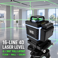 Livella Laser Verde Professionale Industriale 4D a 16 Linee 360 Gradi Autolivellante, Alimentata a Batteria AAA, Strumento di Livellamento per Pavimenti/Pareti