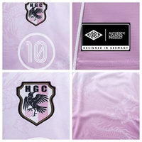 Maillot de football personnalisé YZ, sublimation, imprimé dragon, dégradé rose, col rond, manches raglan, broderie, approvisionnement en gros