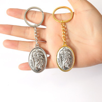 Porte-clés Saint Antoine en cuir plaqué or et argent, porte-monnaie, pendentif religieux chrétien