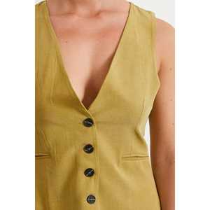 Chaleco de Lino y Algodón para Mujer, Color Oliva, Transpirable, Ropa Exterior - Product Image 2