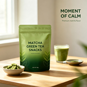 Green Matcha Stand Up <b>Plastic</b> Packaging Bag Resealable Zip <b>Pocket</b> Food Grade Pouch for Tea Snacks - Product Image 5