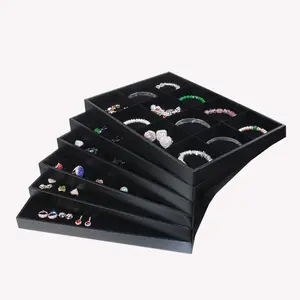 Klassieke Zwarte Sieraden Dienblad Fluwelen Ring Oorbellen Ketting Sieraden Display Lade Groothandel