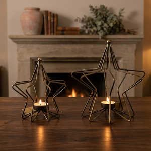 Sonnet Decor Iron <b>Star</b> Tea <b>Light</b> Holder Set Heat Resistant Handmade Christmas Home Decoration Elegant Candle Holder Model 2121 - Product Image 1