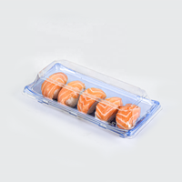 Plateau à sushi jetable en PET bleu rectangulaire écologique, emballages à sushi en plastique pour emporter avec couvercle anti-buée