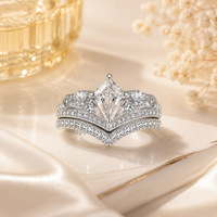 Ensemble de bagues empilables en argent S925 avec zircone taille cerf-volant 6*8mm, ton platine, pour femme, idéal pour mariage et fiançailles, vente en gros