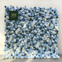Mur de fleurs artificielles 3D réaliste en soie blanche et bleue, idéal pour mariages et hôtels