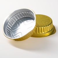 Plat de cuisson rond en aluminium doré de 1430 ml avec doubles poignées, jetable, pour four, fêtes, dîners et contenants alimentaires