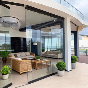 स्टेनलेस स्टील फ्रेमलेस ग्लास तह दरवाजा विला बालकनी रेस्तरां जंगम ग्लास विभाजन दीवार ढेर स्लाइड खिड़की दरवाजे - Product Image 4