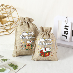 Sac d'emballage pour grains de café en jute naturel écologique, impression de logo personnalisée, pochette à cordon pour bijoux de Noël - Product Image 2