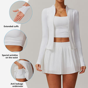 TZ8782 2-teilige Tennis kleider für Frauen Falten rock mit hoher Taille Sets mit quadratischem Hals Workout Crop Tank Tops Golf Gym Rock - Product Image 4