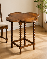 Table d'appoint d'angle rétro en bois massif sculpté à la main avec pied tourné pour appartement